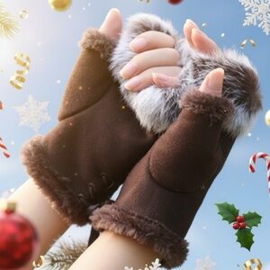 Faux Fur Fingerless Gloves NWT